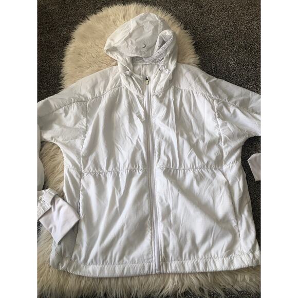 Zyia Active Women's Windbreaker Hooded White Full Zip Jacket Large Mesh Lined H1 - Picture 1 of 11